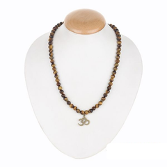 Natural Tiger Eye Om Buddha Happiness Pendant Mala