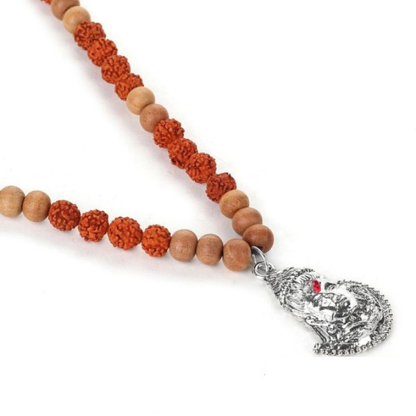Natural Sandalwood & Rudraksha Stainless Steel Shiva Pendant