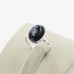 Natural Snow Obsidian Wealth Adjustable Ring