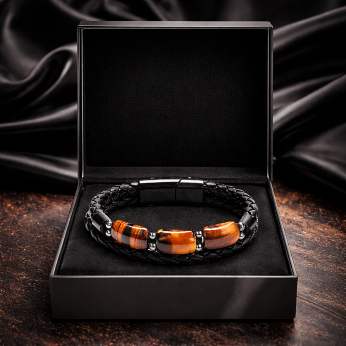 Karj Mukti Tiger Eye & Pyrite Money Manifest Leather Bracelet