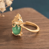 Golden Pixiu With Green Aventurine Goodluck Ring