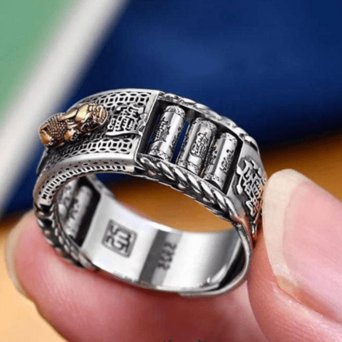 Tibetan Mantra Pixiu Fengshui Goodluck And Wealth Charm Ring