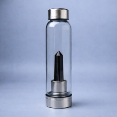 Natural Black Obsidian Pencil With Glass Water Bottle
