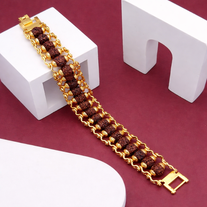 Natural 5 Mukhi Rudraksha Fine Gold Plated Bracelet