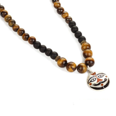 Original Silver Salasar Balaji Pendant With Tiger Eye & Matt Black Agate Mala