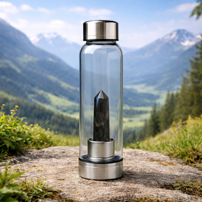 Natural Labradorite Pencil With Glass Water Bottle