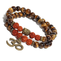 Natural Rudraksha & Tiger Eye Om Buddha Bracelet