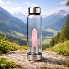 Natural Rose Quartz Pencil With Glass Water Bottle