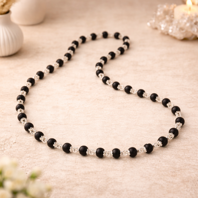 Natural Karungali Fine Silver Plated Mala