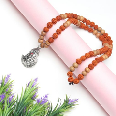 Natural Sandalwood & Rudraksha Stainless Steel Shiva Pendant