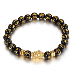 Natural Obsidian Om Mani Goodluck Bracelet