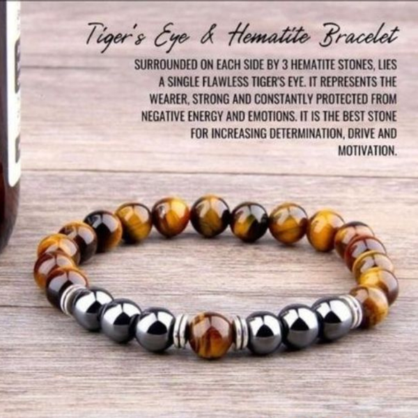 Natural Tiger Eye With Hematite Protection Bracelet