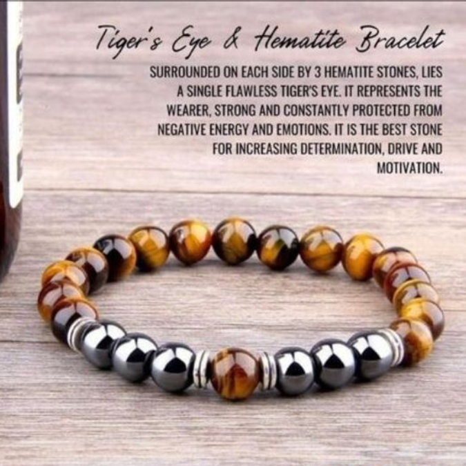 Natural Tiger Eye With Hematite Protection Bracelet