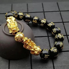 Natural Black Obsidian Double Fengshui Wealth Charm Bracelet