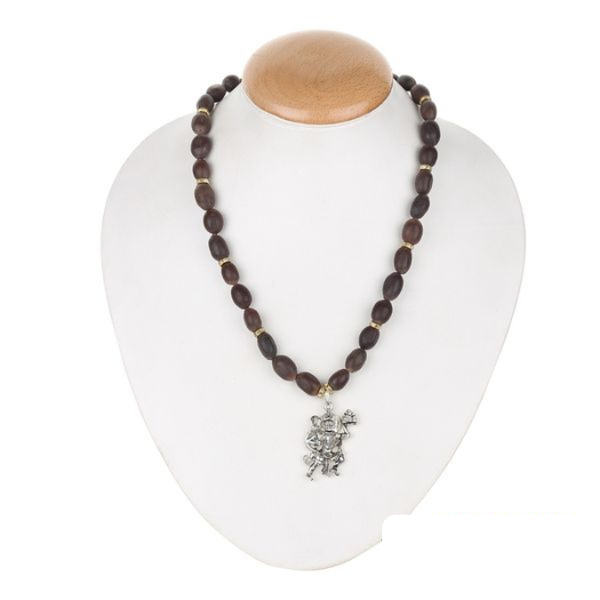 Natural Kamal Gatta Beads With Stainless Steel Hanuman Ji Pendant