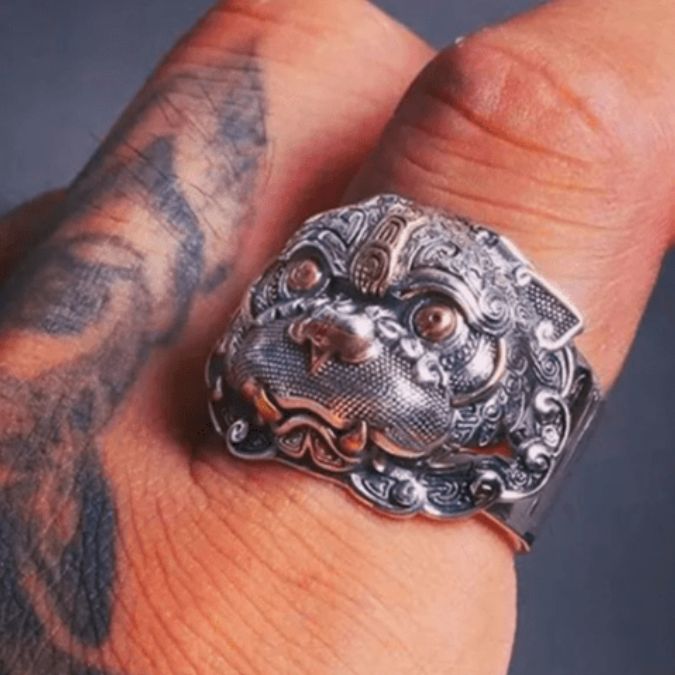 Fengshui Lion Face Fear & Negativity Protection Charm Ring