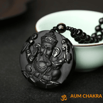 Natural A+++ Quality Black Obsidian Stone Hand Carved Ganesha Pendant
