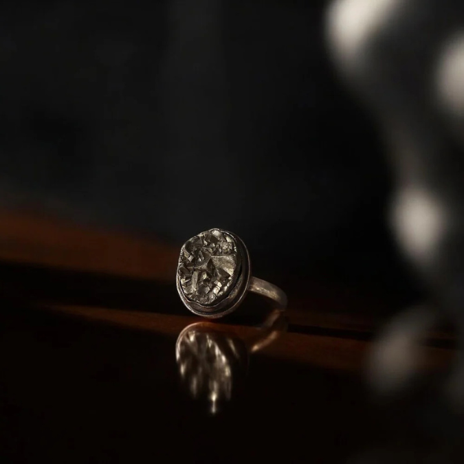 Natural Pyrite Money Magnet Adjustable Ring