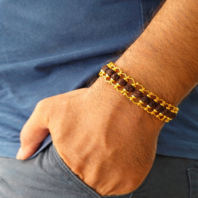 Natural 5 Mukhi Rudraksha Fine Gold Plated Bracelet