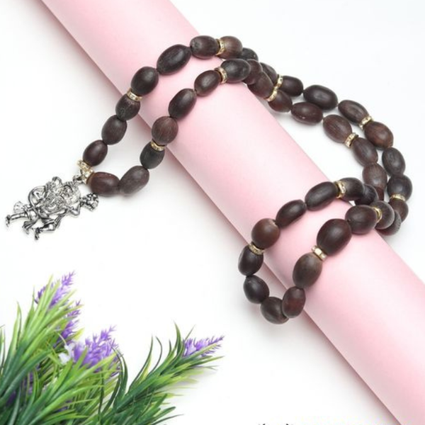 Natural Kamal Gatta Beads With Stainless Steel Hanuman Ji Pendant