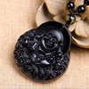 Natural Black Obsidian Stone Lucky Laughing Buddha Pendant