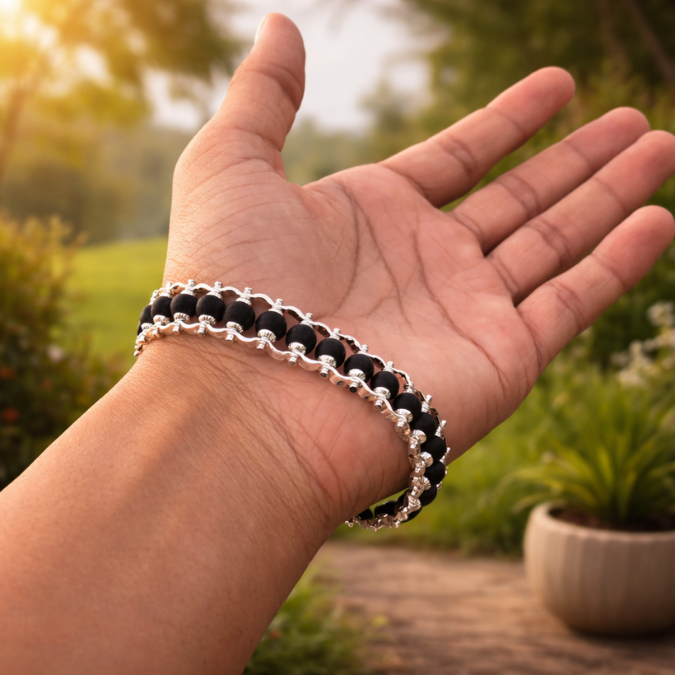 Natural Karungali Fine Silver Plated Bracelet