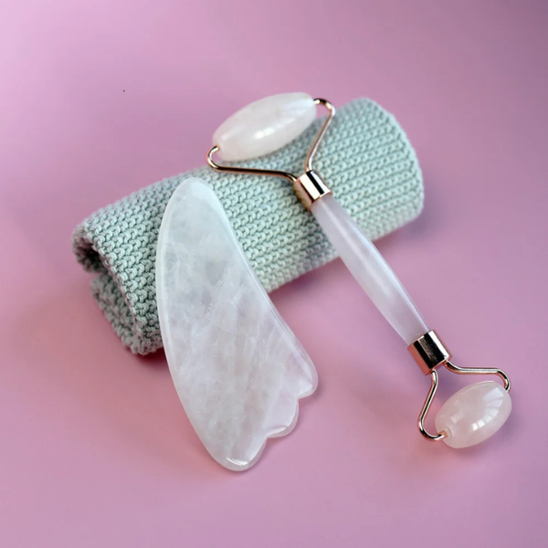 Natural Clear Quartz Face Cleanser Roller & Guasha