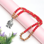 Red Coral (Lal Moonga) & Sandalwood With Stainless Steel Hanuman ji Pendant