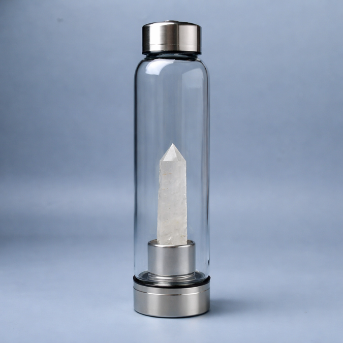Natural Crystal Quartz Pencil With Glass Water Bottle