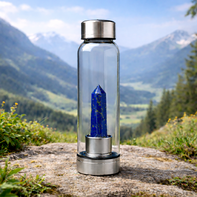 Natural Lapis Lazuli Pencil With Glass Water Bottle