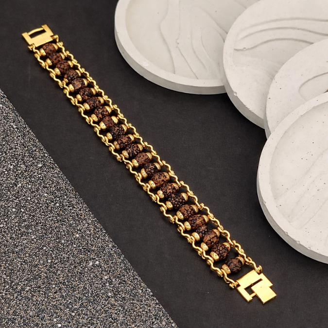 Natural 5 Mukhi Rudraksha Fine Gold Plated Bracelet