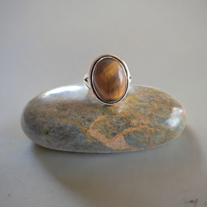 Natural Tiger Eye Protection Adjustable Ring