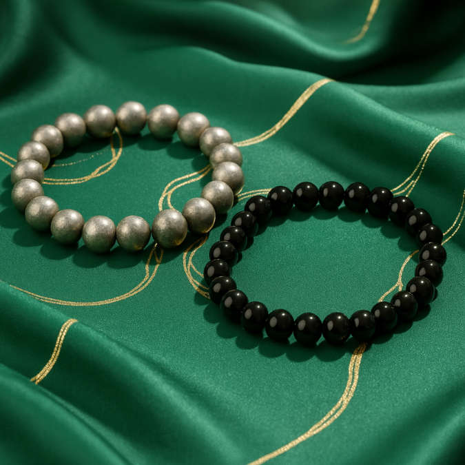 Natural Pyrite With Black Obsidian Richie Rich Combo Bracelet