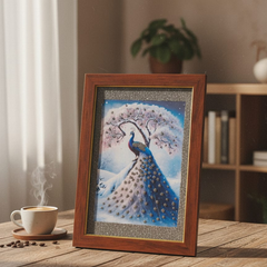 Natural Pyrite Peacock With Tree Yantra Frame For Office & Home