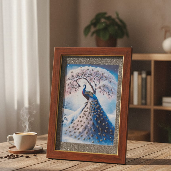 Natural Pyrite Peacock With Tree Yantra Frame For Office & Home