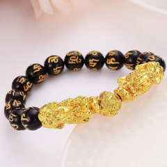 Natural Black Obsidian Double Fengshui Wealth Charm Bracelet