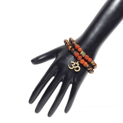 Natural Rudraksha & Tiger Eye Om Buddha Bracelet