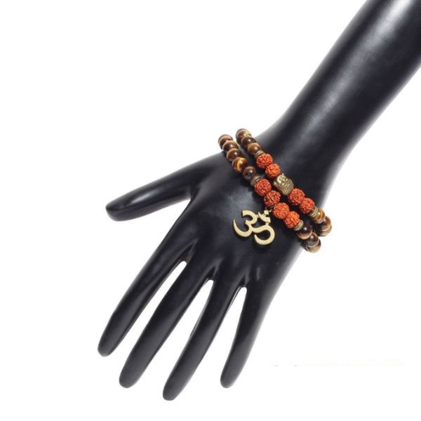 Natural Rudraksha & Tiger Eye Om Buddha Bracelet