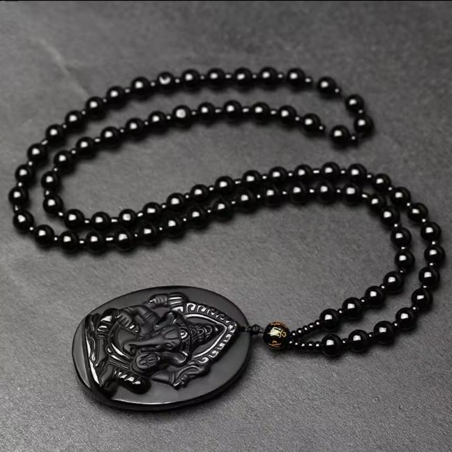 Natural Black Obsidian Stone Lambodar Ganpati Goodluck Pendant