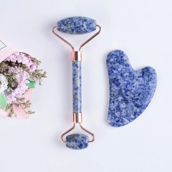 Natural blue Sodalite Face Cleanser Roller & Gua-Sha