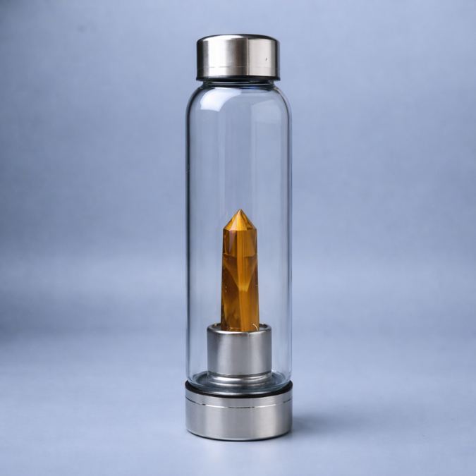 Natural Tiger Eye Pencil With Glass Water Bottle