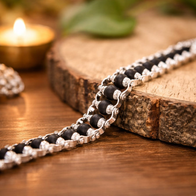 Natural Karungali Fine Silver Plated Bracelet