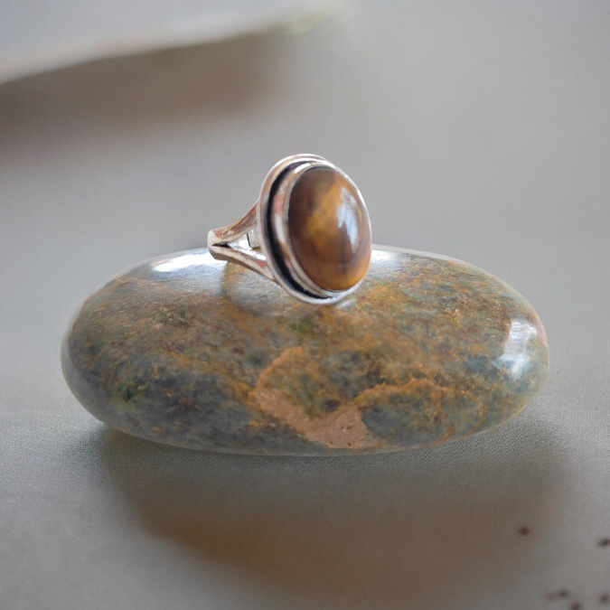 Natural Tiger Eye Protection Adjustable Ring