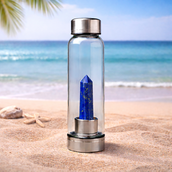 Natural Lapis Lazuli Pencil With Glass Water Bottle