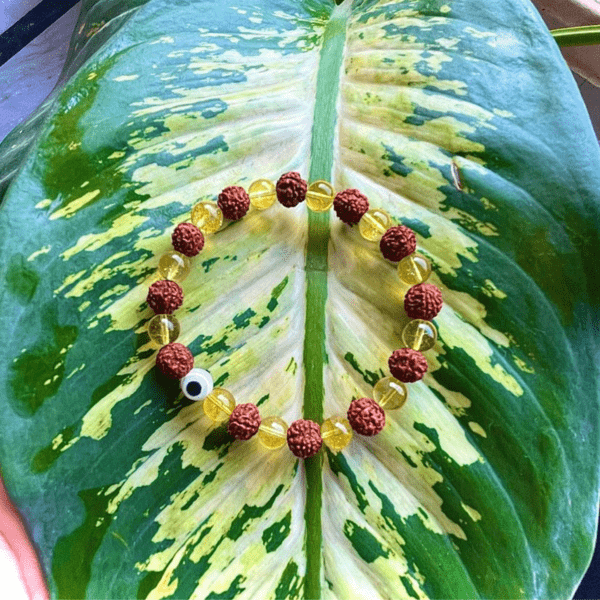 Natural Rudraksha & Citrine Goodluck Charm Bracelet