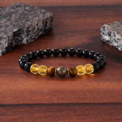 Natural Black Tourmaline Citrine With Tiger Eye Pyrite Business & Job Growth Bracelet