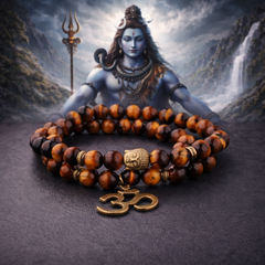 Natural Tiger Eye Stone Om Buddha Bracelet
