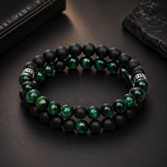 Natural Green Tiger Eye & Black Agate Stone Bracelet