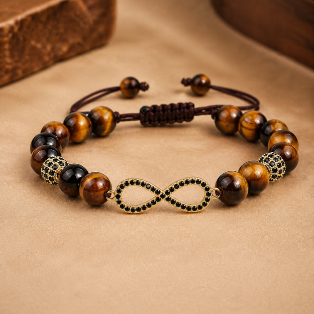Natural Brown Tiger Eye Stone Infinity Charm Bracelet