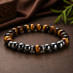 Natural Tiger Eye With Hematite Protection Bracelet